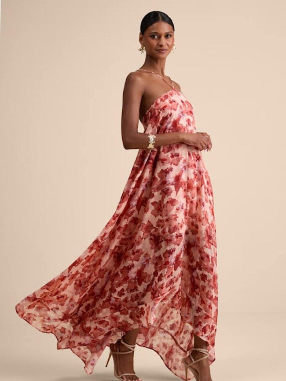 Lulus Dezzi Blush Multi Floral Halter Shift Maxi Dress Pink - Size XL